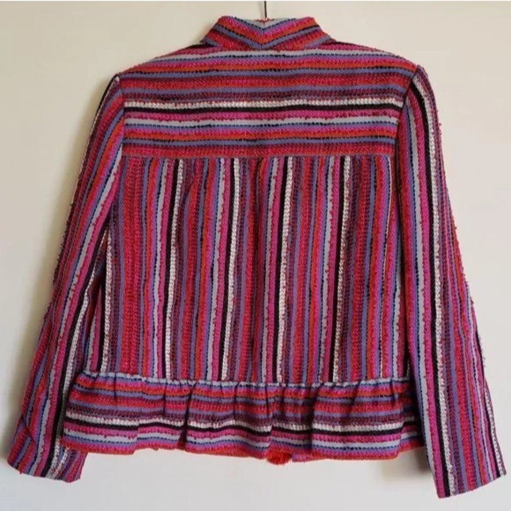 Kate Spade Striped Textured Tweed Peplum Jacket